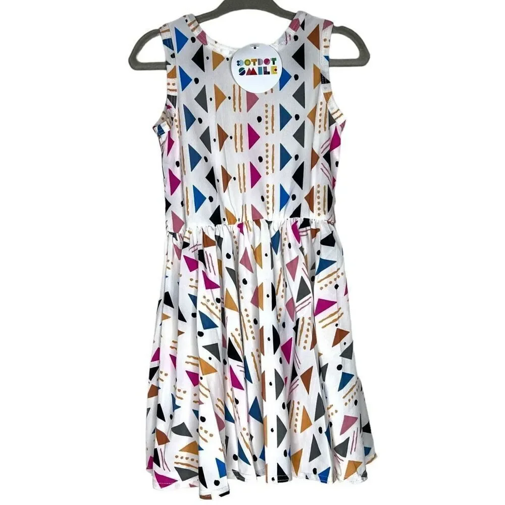 NEW Dot Dot Smile White Multicolor Geometric Tank Dress 2T